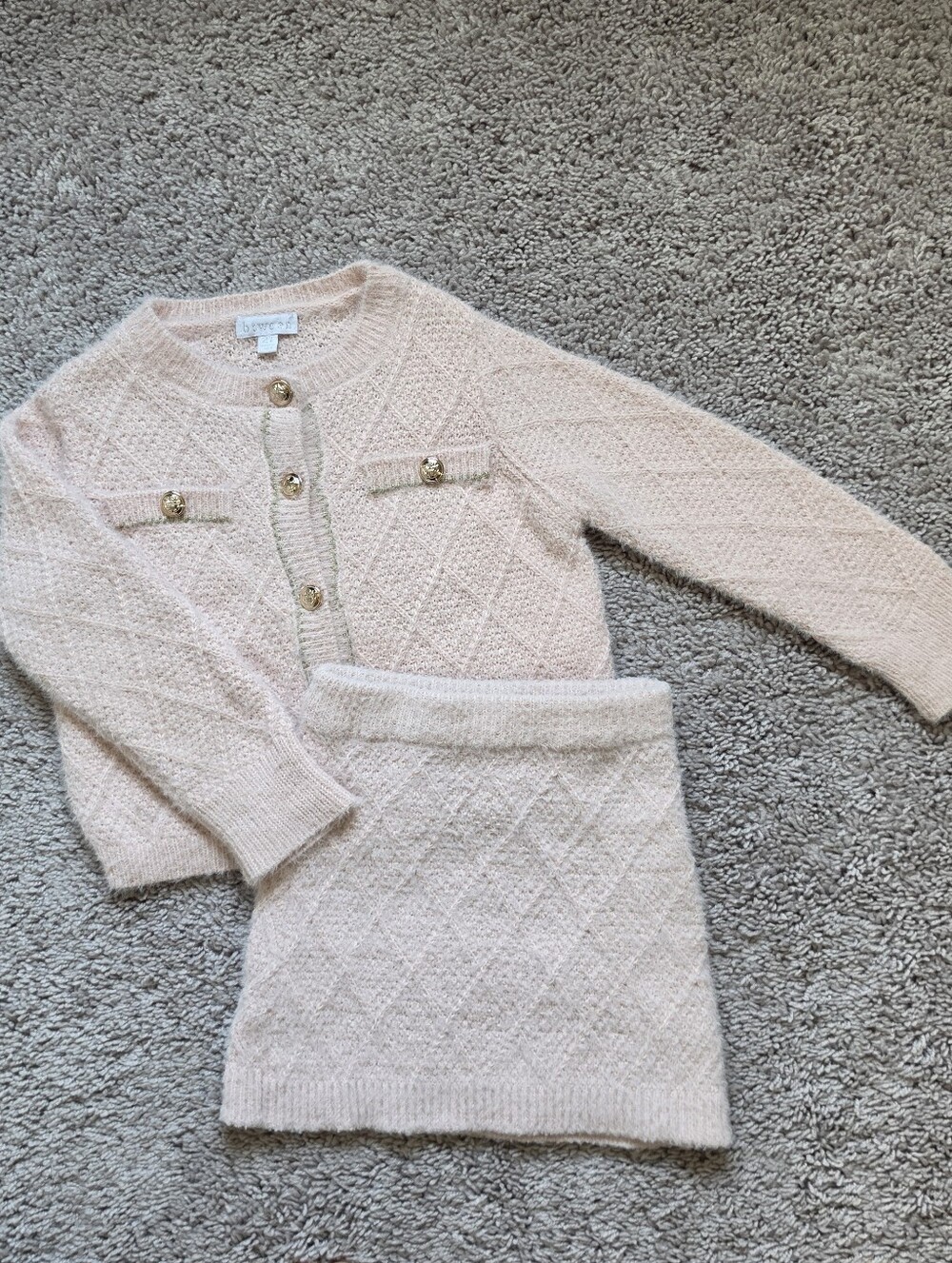 btween Blush Pink Diamond-Knit Skirt Set